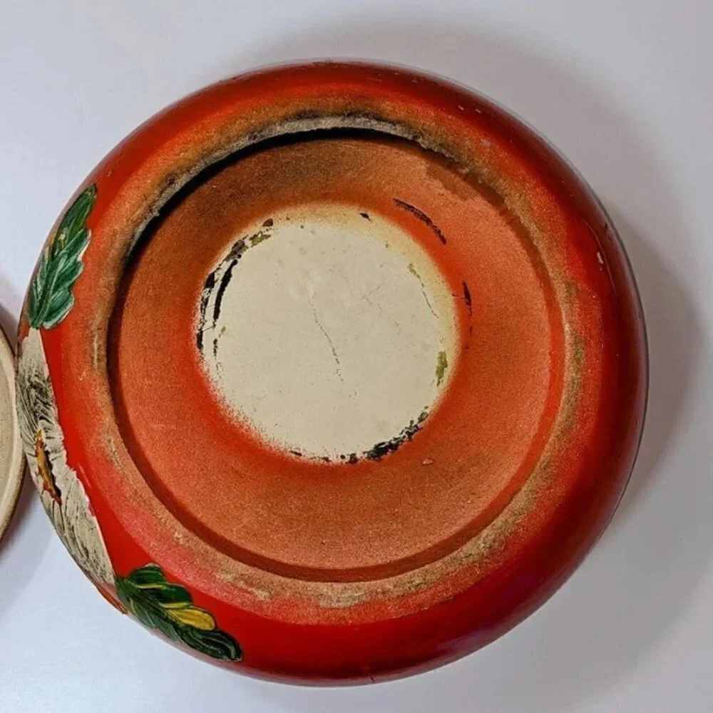 Ransburg 1930s Floral Ceramic Vintage Bean Pot with Lid
